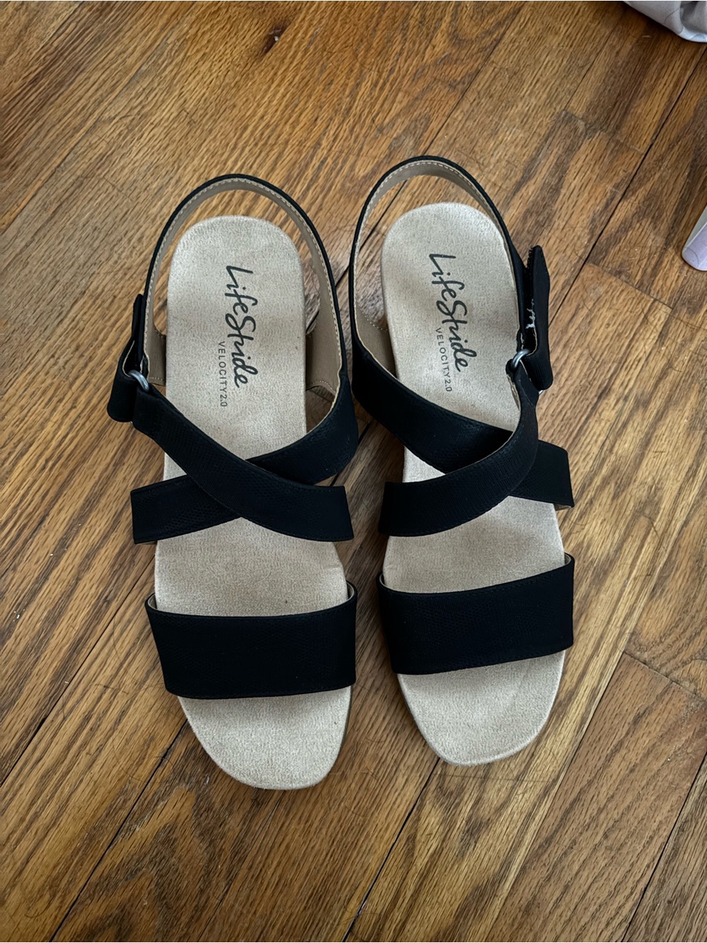 Life Stride Black Strappy Comfort Sandals